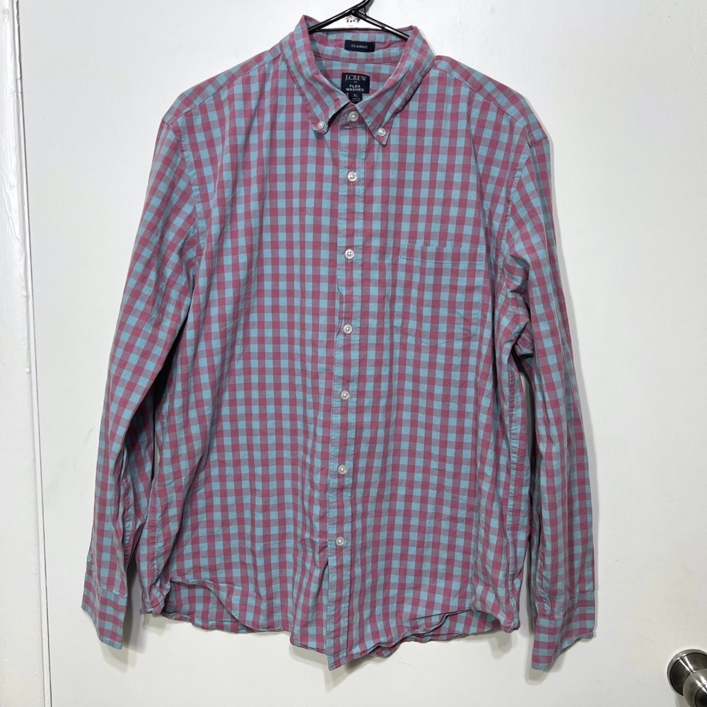 J.Crew Button Down Mens XL Teal Burgundy Gingham Classic Fit Shirt Easter